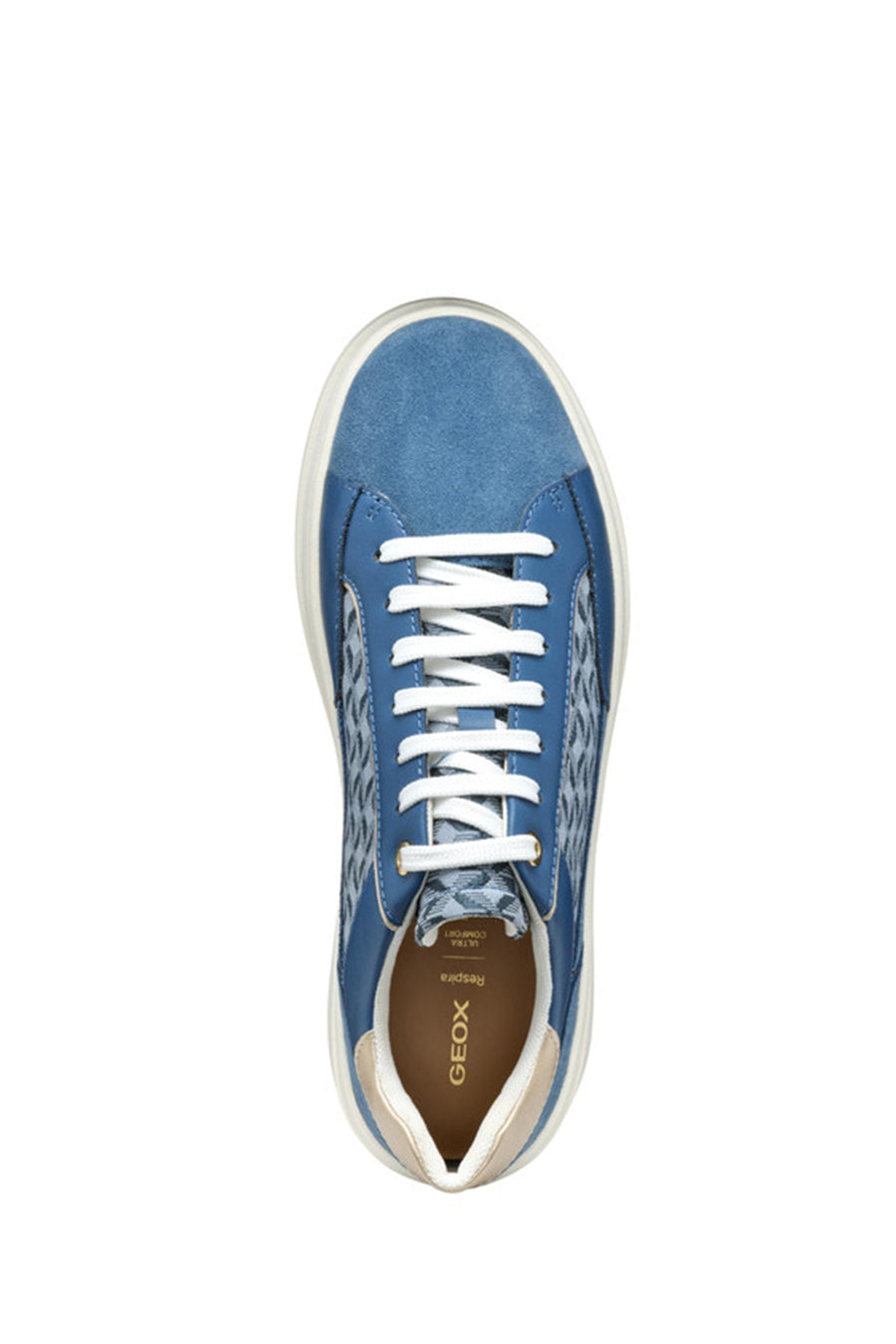 Geox Women Blue D Spherica Ecub - 2 B - Em.Te + Water Laced Patterned Thick Soled Leather Sneaker