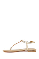 Woman Gold Metallic Toe-Post Sandal | Derimod