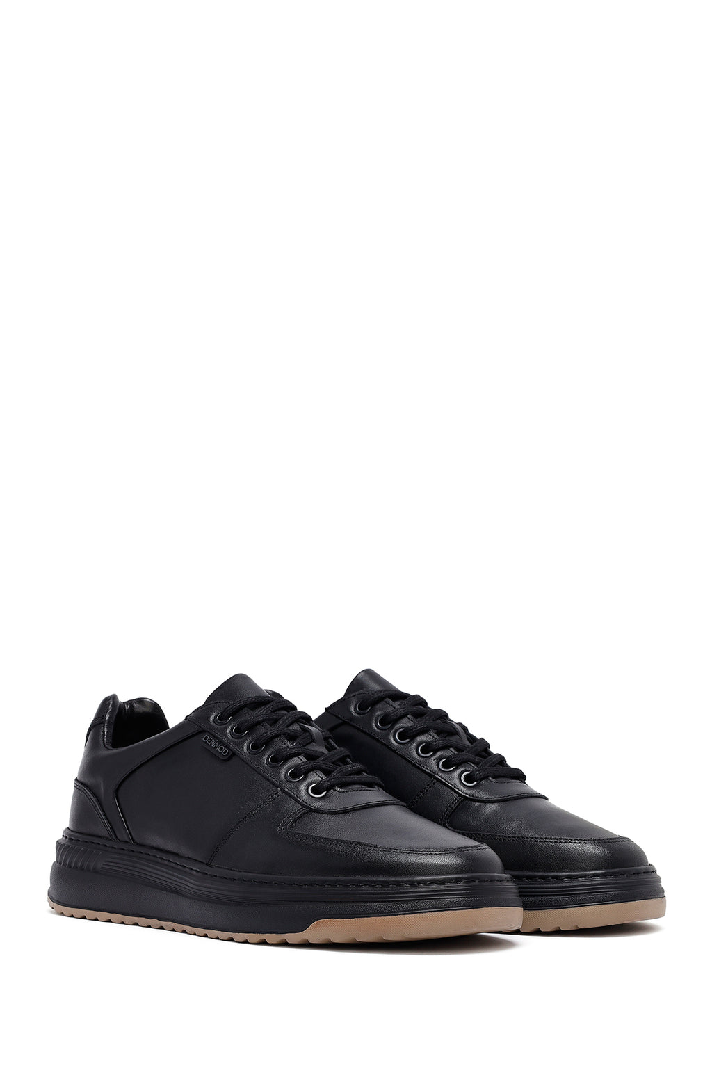 Erkek Siyah Bağcıklı Deri Sneaker