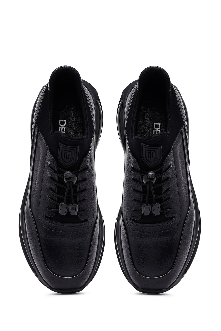 Male Black Lace-Up Thick-Soled Leather Casual Sneaker