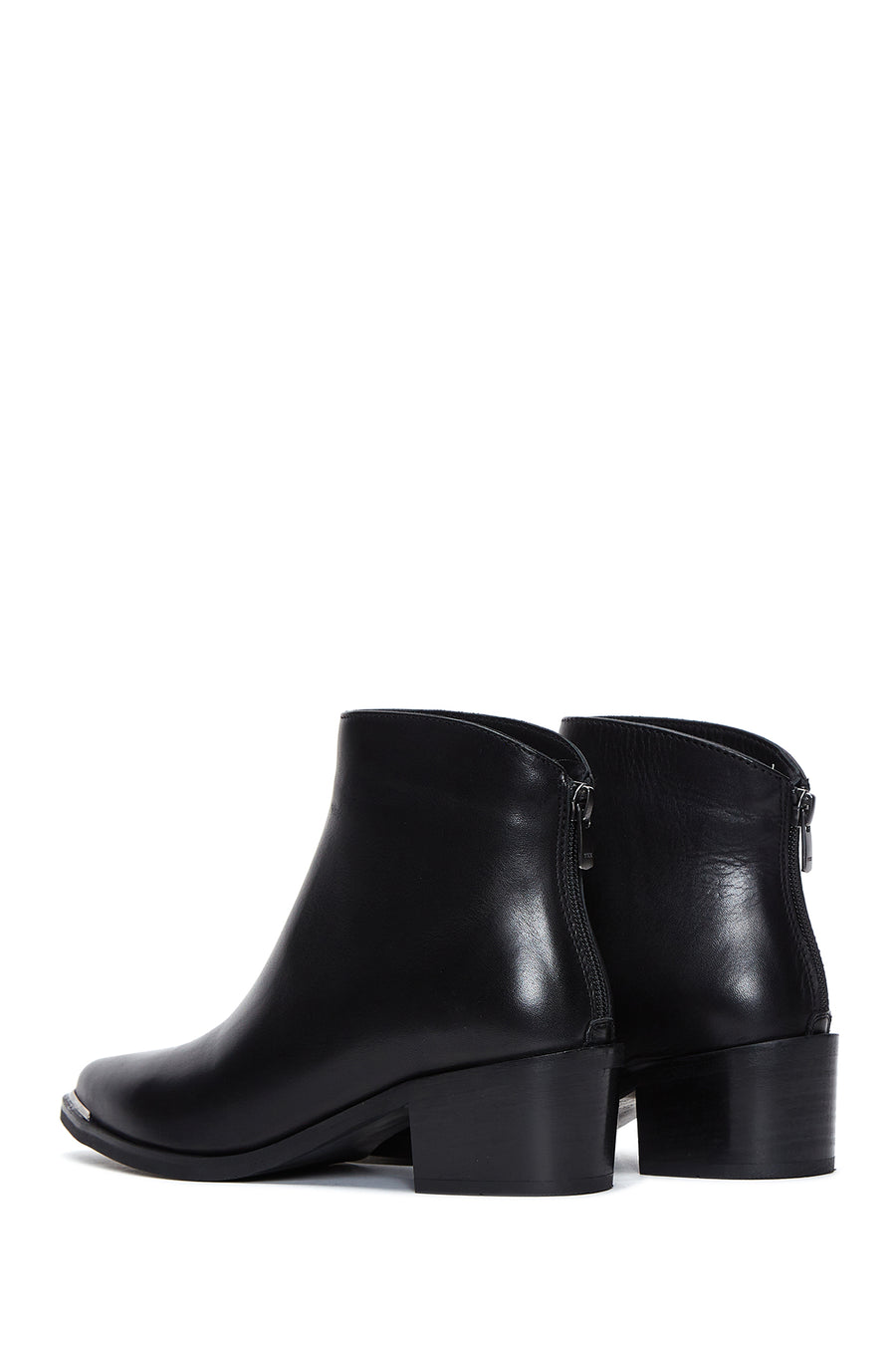 Women's Black Leather Zippered Heeled Classic Boots