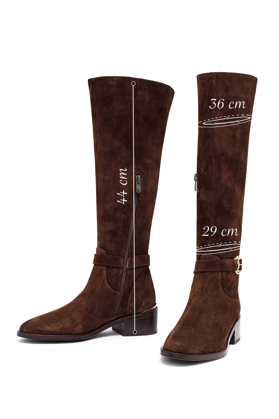 Woman Brown Zippered Low Heel Suede Leather Boot