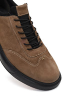 Erkek Vizon Bağcıklı Nubuk Deri Sneaker | Derimod