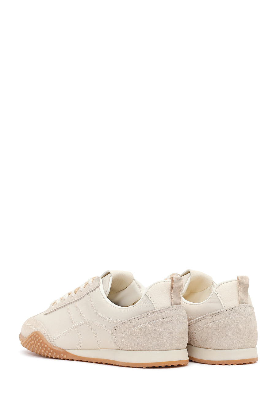 Kadın Krem Bağcıklı Deri Sneaker