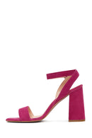 Women's Pink Suede Leather Thick Heeled Sandals | Derimod