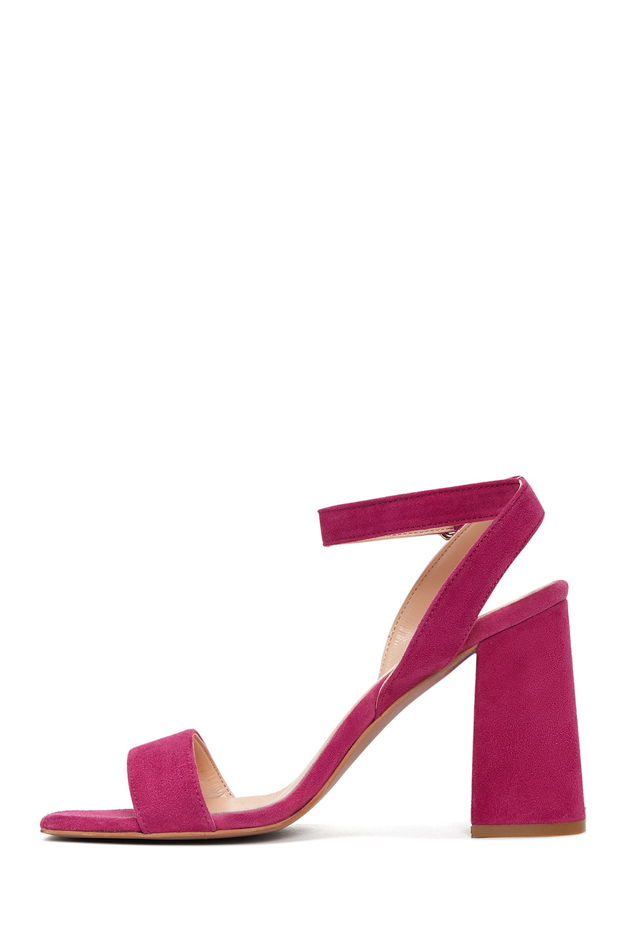 Women's Pink Suede Leather Thick Heeled Sandals