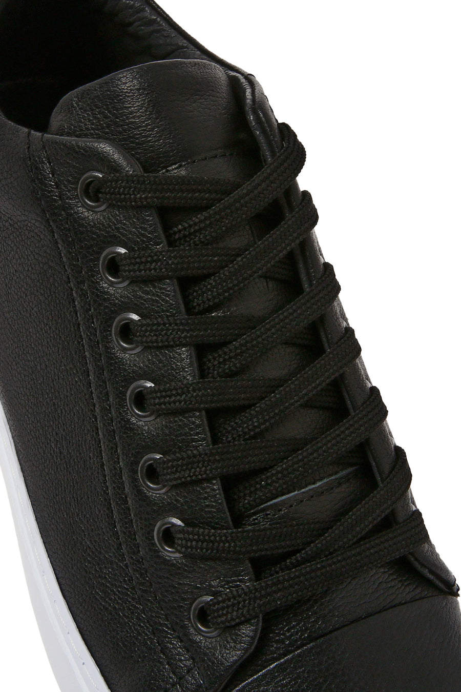 Erkek Siyah Kalın Tabanlı Bağcıklı Deri Sneaker
