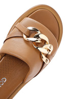 Women's Tan Leather Comfort Slippers | Derimod