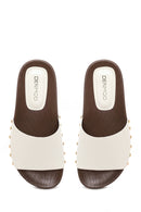 Woman Cream Thick-Soled Patent Leather Slipper | Derimod