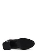 Woman Black Zip Closure Thick-Heeled Leather Boots | Derimod
