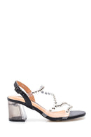 Women's Black Stone Transparent Heeled Sandals | Derimod