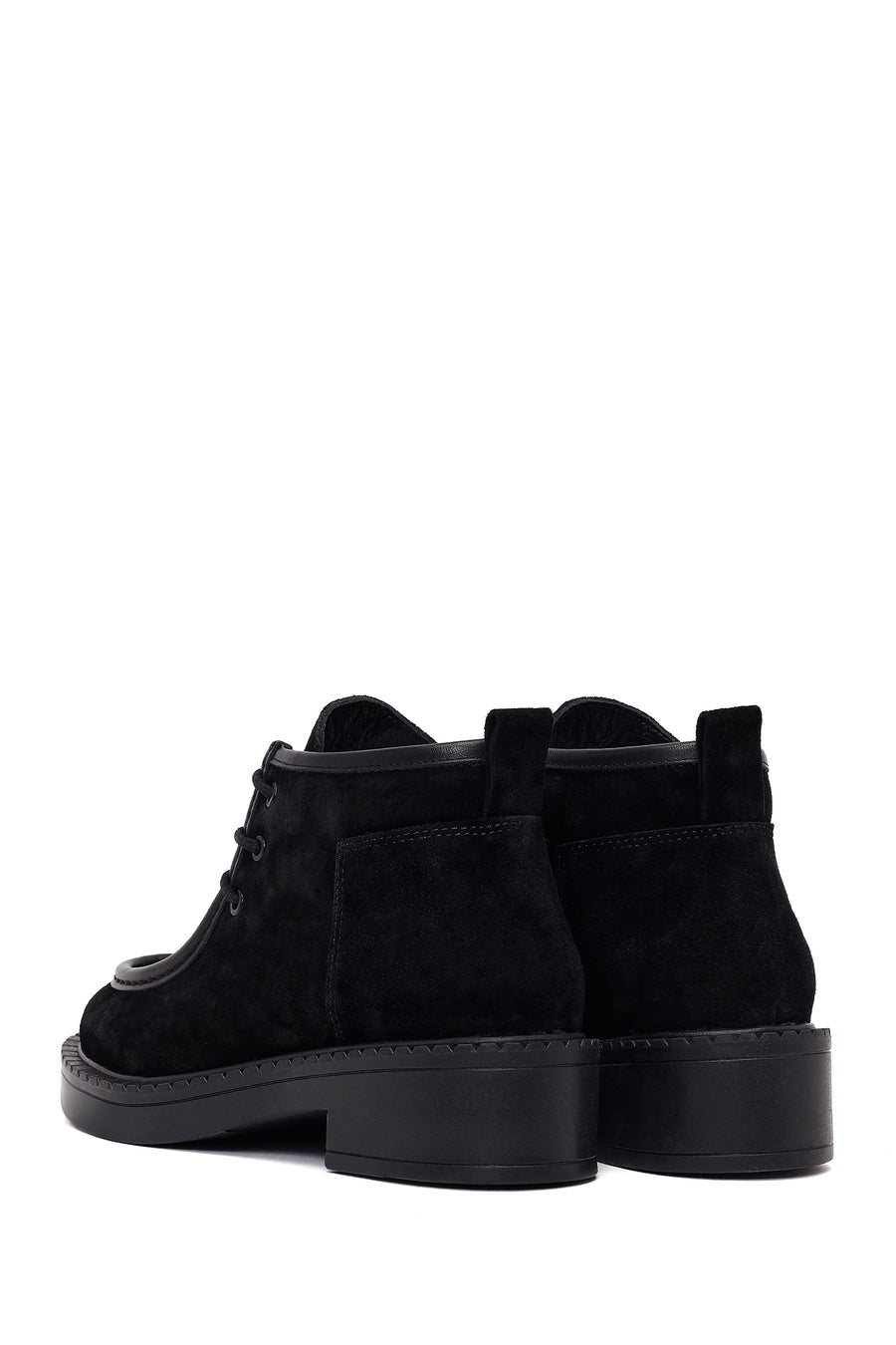 Woman Black Lace-Up Thick-Soled Suede Boots