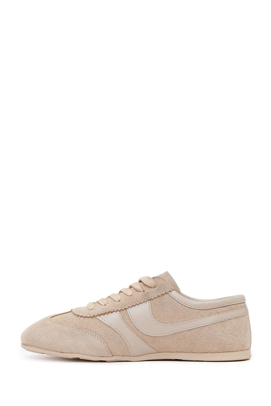 Kadın Bej Bağcıklı Süet Deri Sneaker