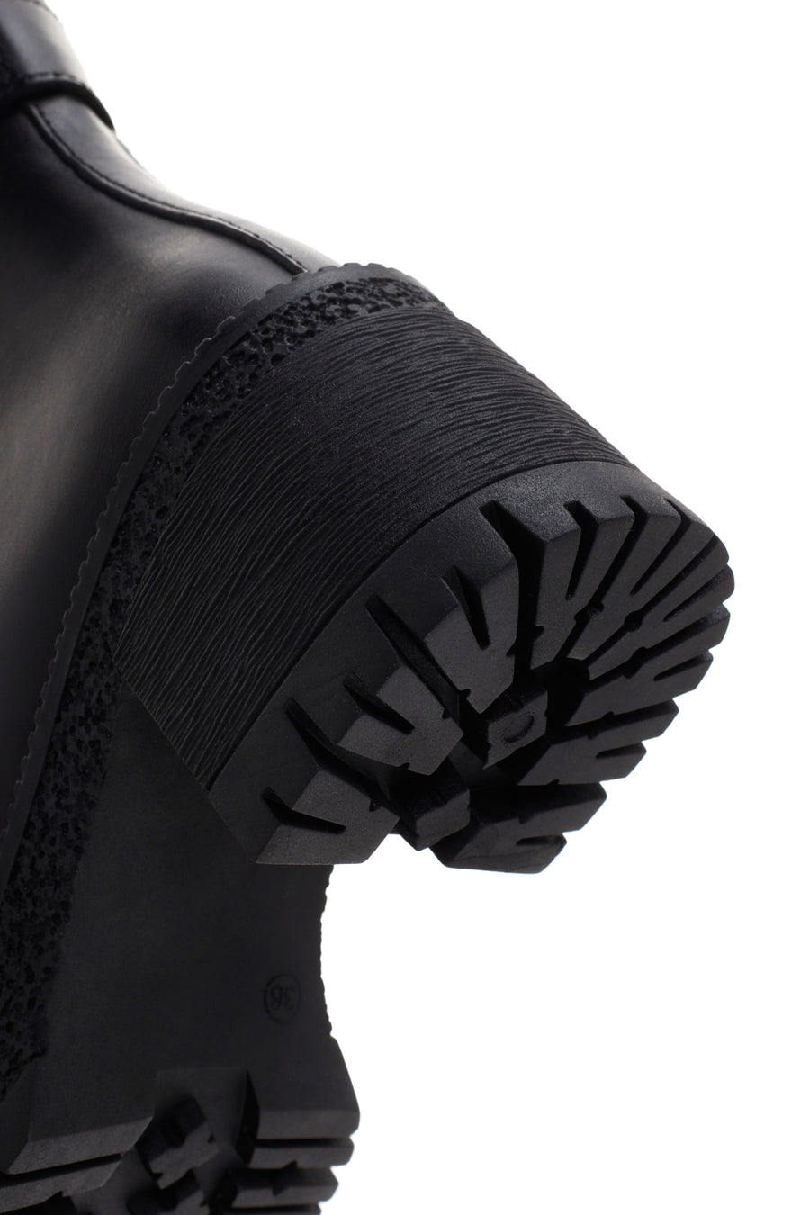 Woman Black Zippered Chunky Heels Leather Boat
