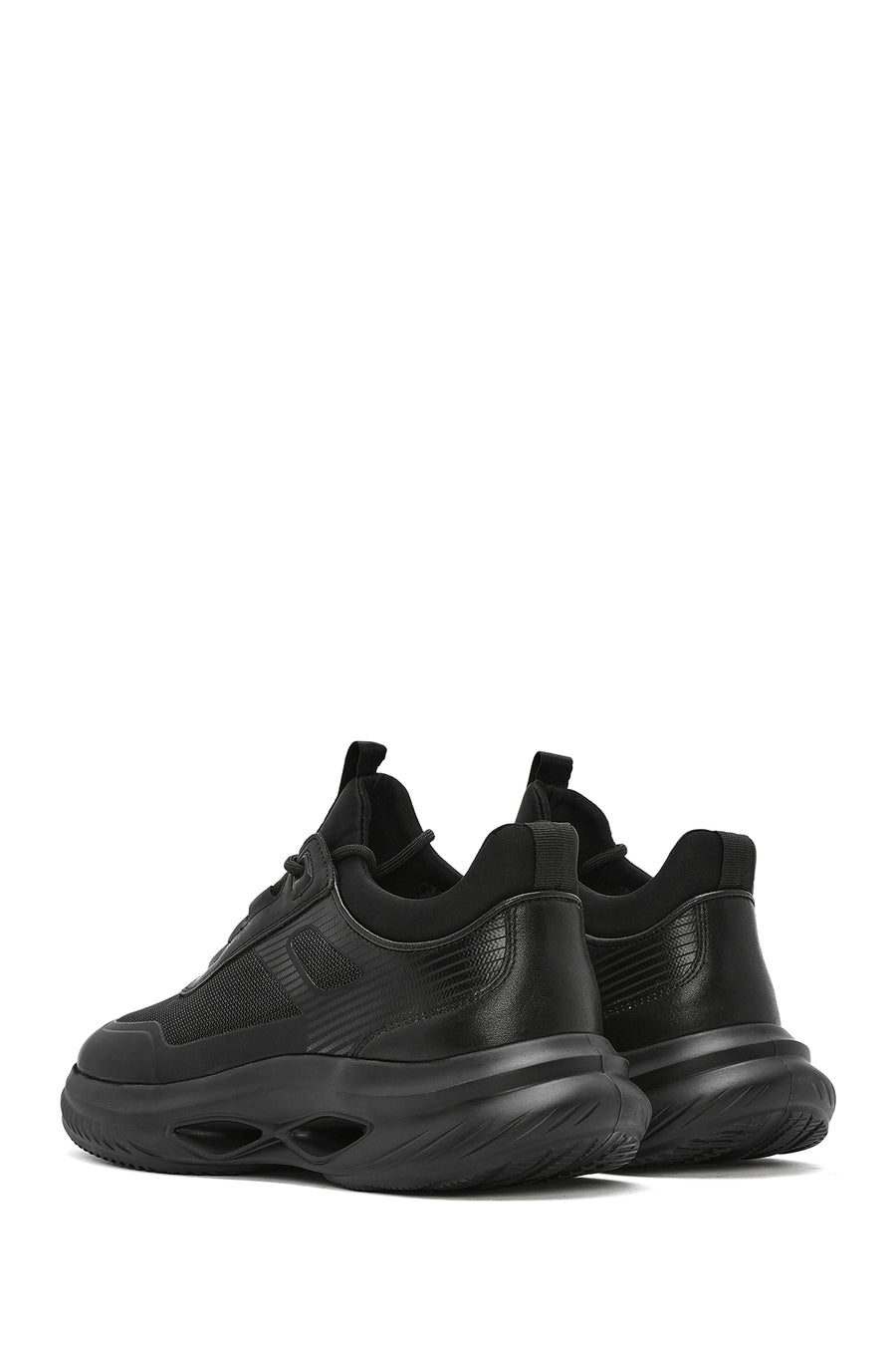 Erkek Siyah Kalın Tabanlı Bağcıklı Kumaş Sneaker