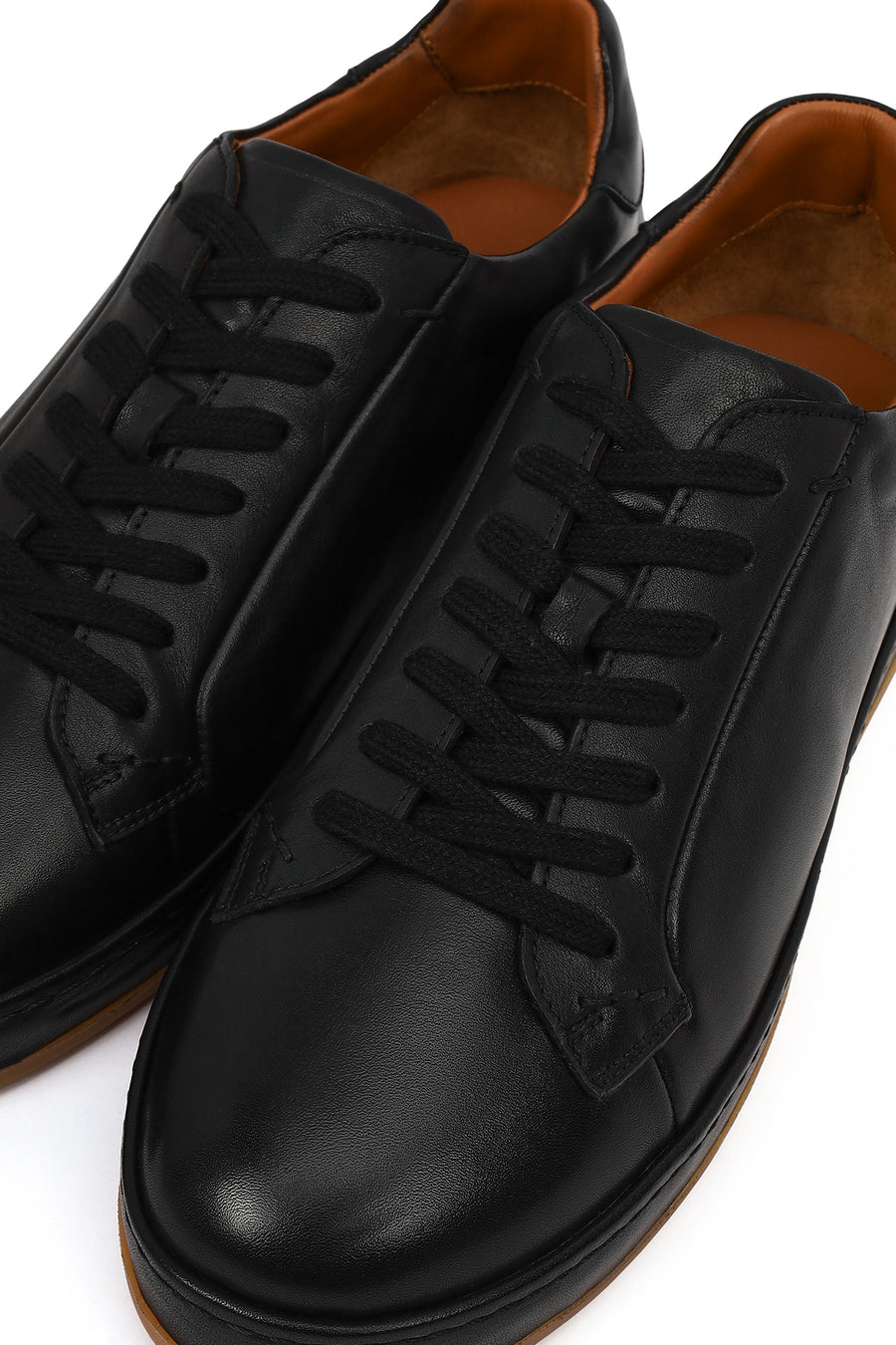 Erkek Siyah Bağcıklı Deri Sneaker