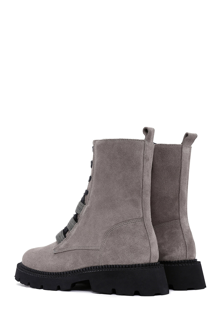 Women's Gray Suede Leather Zippered Boots