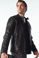 Towns Men Black Slim-Fit Short Leather Jacket | Derimod