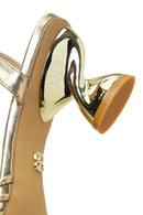 Woman Gold Ankle-Buckle Metallic Chunky-Heel Sandal | Derimod
