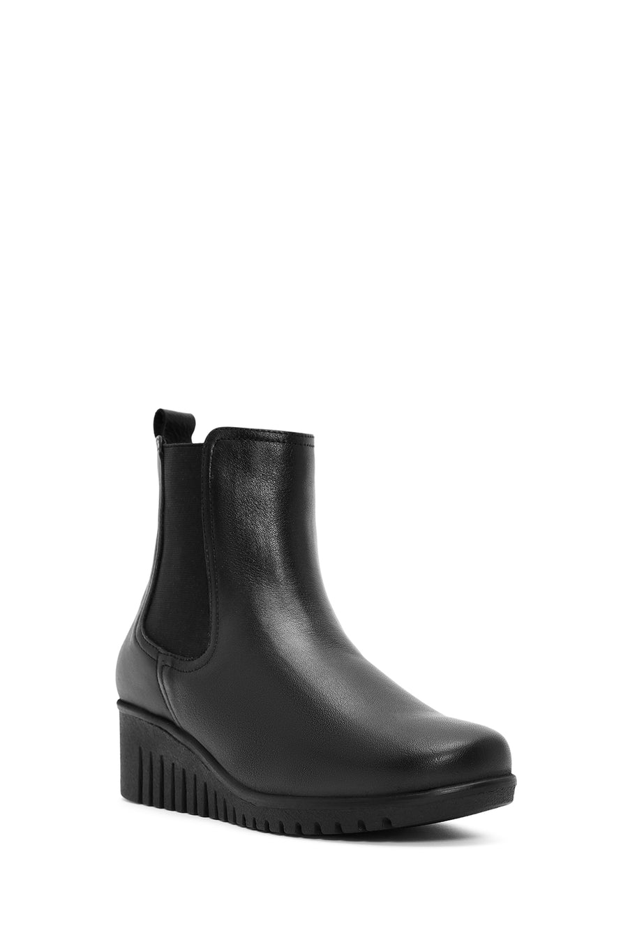 Women's Black Wedge Heel Leather Comfort Chelsea Boots