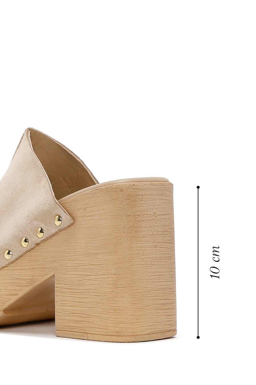 Women's Beige High Thick Heel Suede Leather Slippers