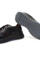 Erkek Siyah Bağcıklı Kalın Tabanlı Deri Sneaker | Derimod