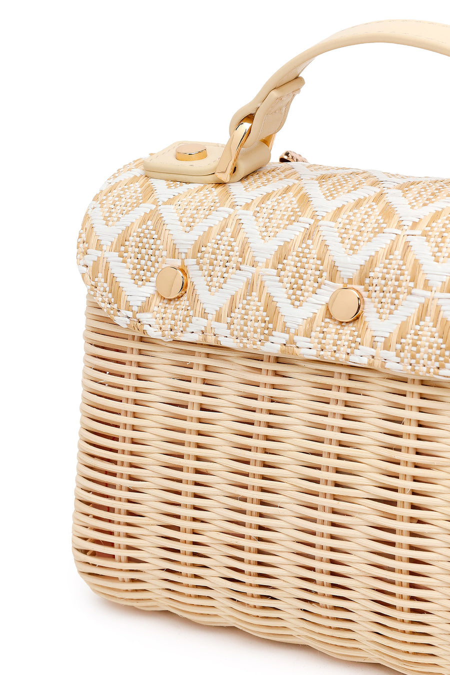 Woman Beige Long-Strap Stone-Embellished Woven Mini Crossbody Bag