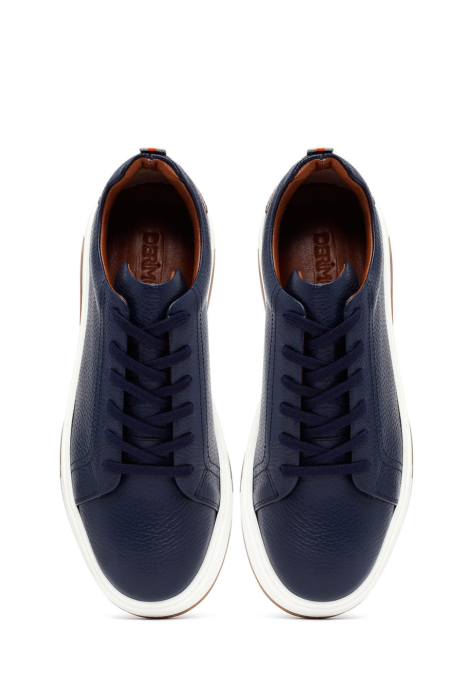 Erkek Lacivert Bağcıklı Kalın Tabanlı Deri Sneaker