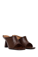 Woman Brown Heeled Leather Slipper | Derimod