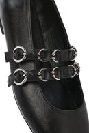 Women's Black Double Buckled Leather Ballerinas | Derimod