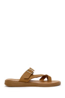 Women's Tan Leather Flip Flops Comfort Slippers | Derimod