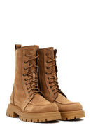 Women's Camel Zippered Thick-Soled Nubuck Leather Ankle Boots | Derimod