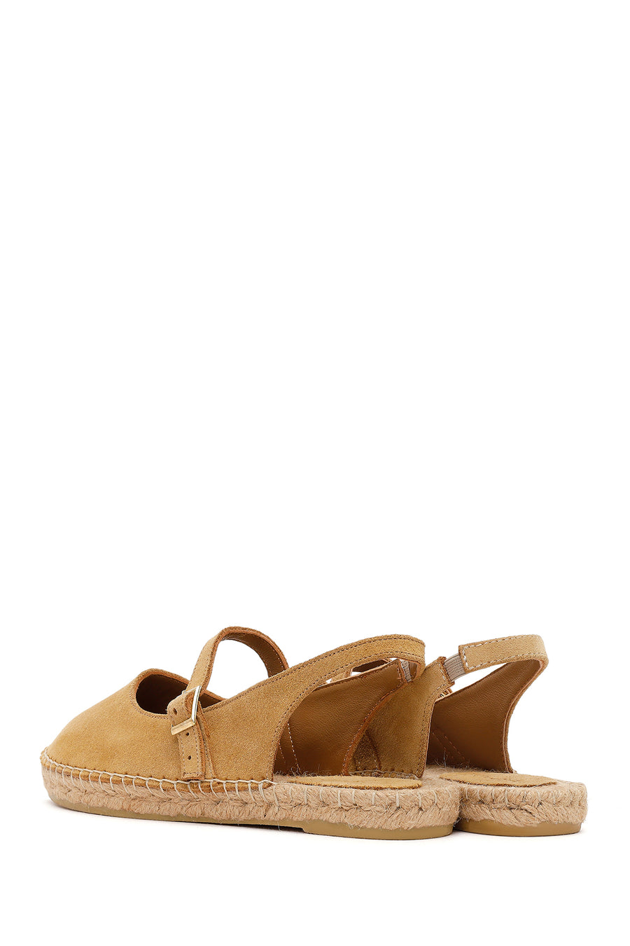 Women's Camel Suede Leather Espadrilles with Buckle
