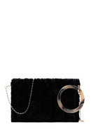 Women's Black Chain Strap Plush Clutch Bag | Derimod