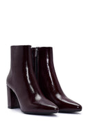 Derimod Gritti Woman Burgundy Zip Closure Thick-Heeled Patent Leather Leather Boots | Derimod