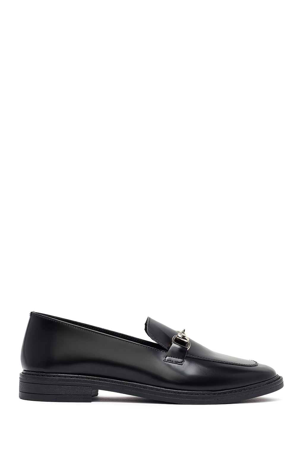 Kadın Siyah Tokalı Deri Maskülen Loafer