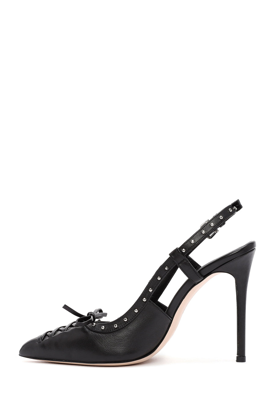 Women's Black Slingback High Thin Heel Leather Shoes