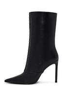 Woman Black High Thin Heeled Leather Boots | Derimod