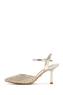 Women's Gold Ankle Buckle Braided Thin Heeled Shoes | Derimod