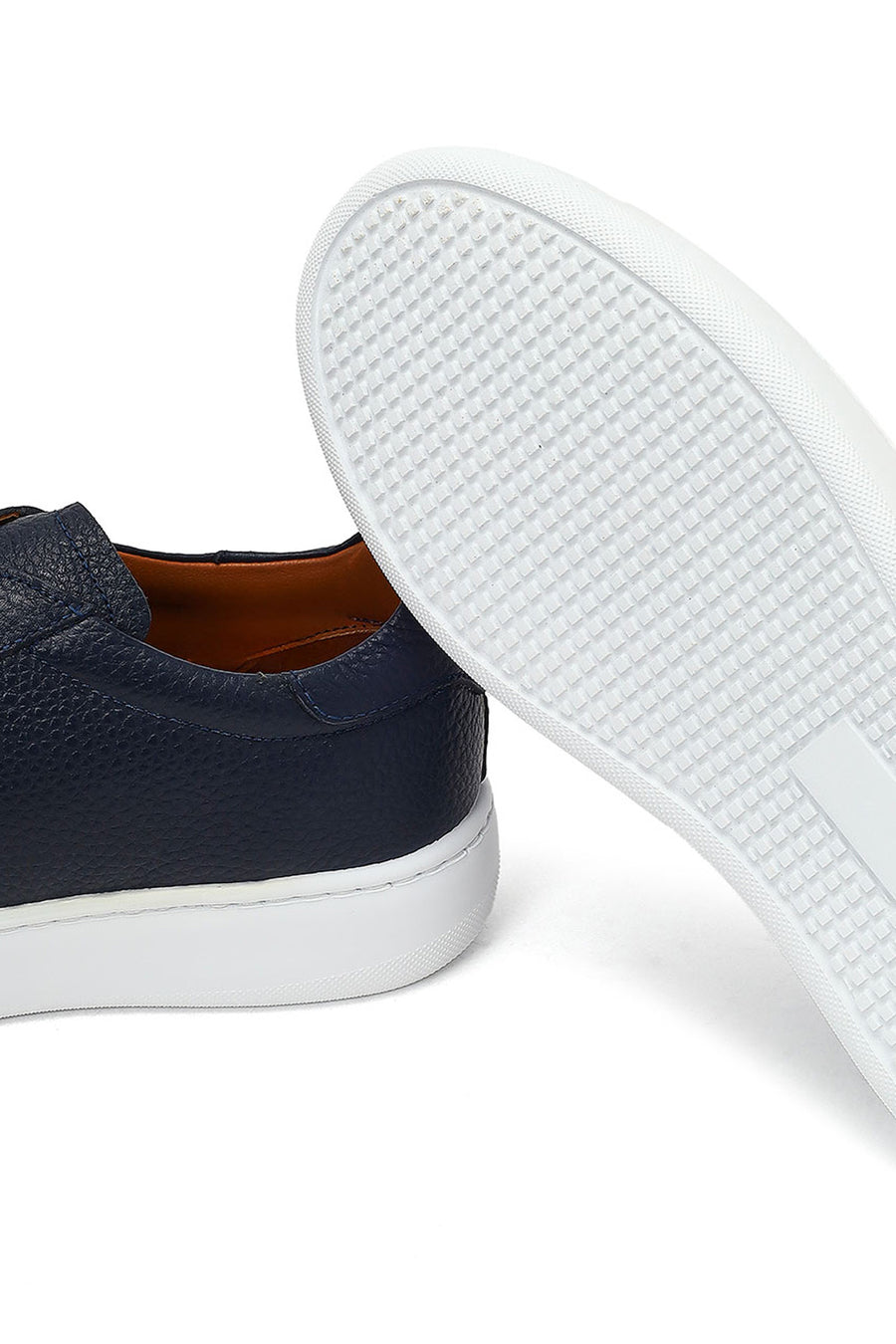 Erkek Lacivert Bağcıklı Kalın Tabanlı Deri Sneaker