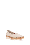 Women's Cream Thick-Sole Leather Comfort Shoes | Derimod