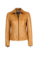 Loretta Woman Camel Short Leather Jacket | Derimod