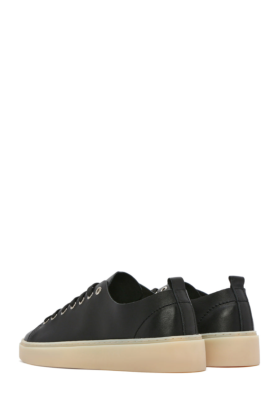 Erkek Siyah Bağcıklı Deri Sneaker