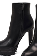 Woman Black Zip Closure Platform High Thick-Heeled Leather Boots | Derimod