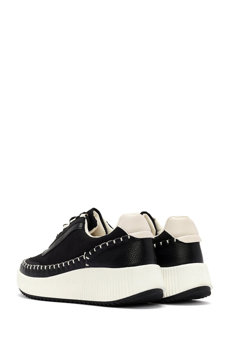 Kadın Siyah Bağcıklı Deri Sneaker