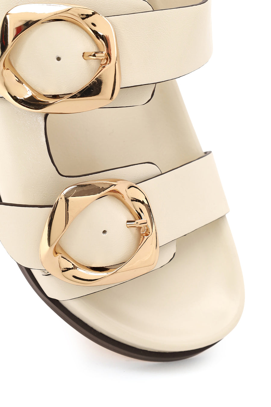 Woman Cream Double-Buckle Slippers