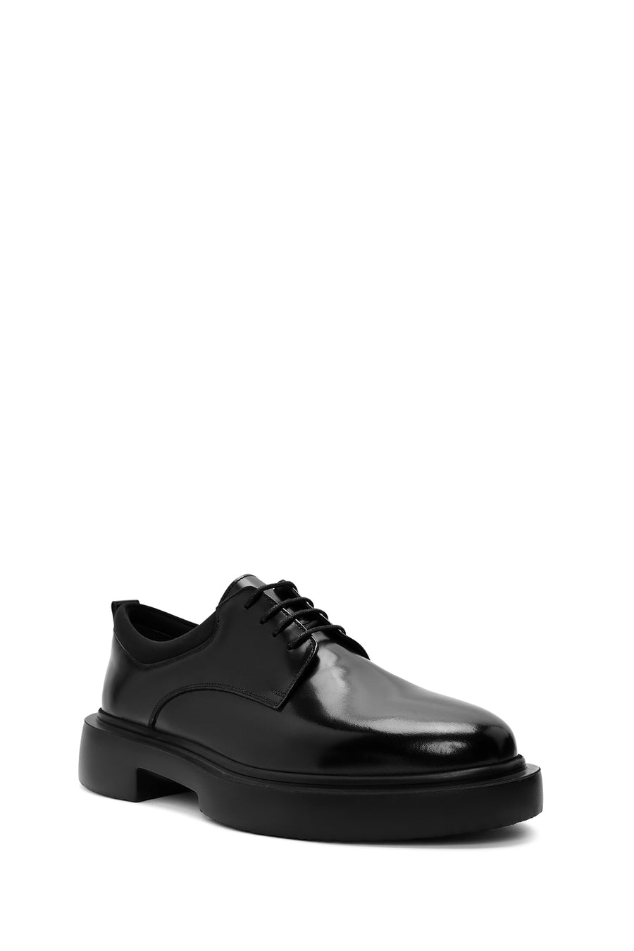Male Black Lace-Up Thick-Soled Leather Casual Shoes