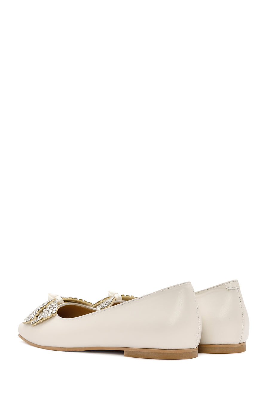 Women's Cream Stoned Leather Ballerina