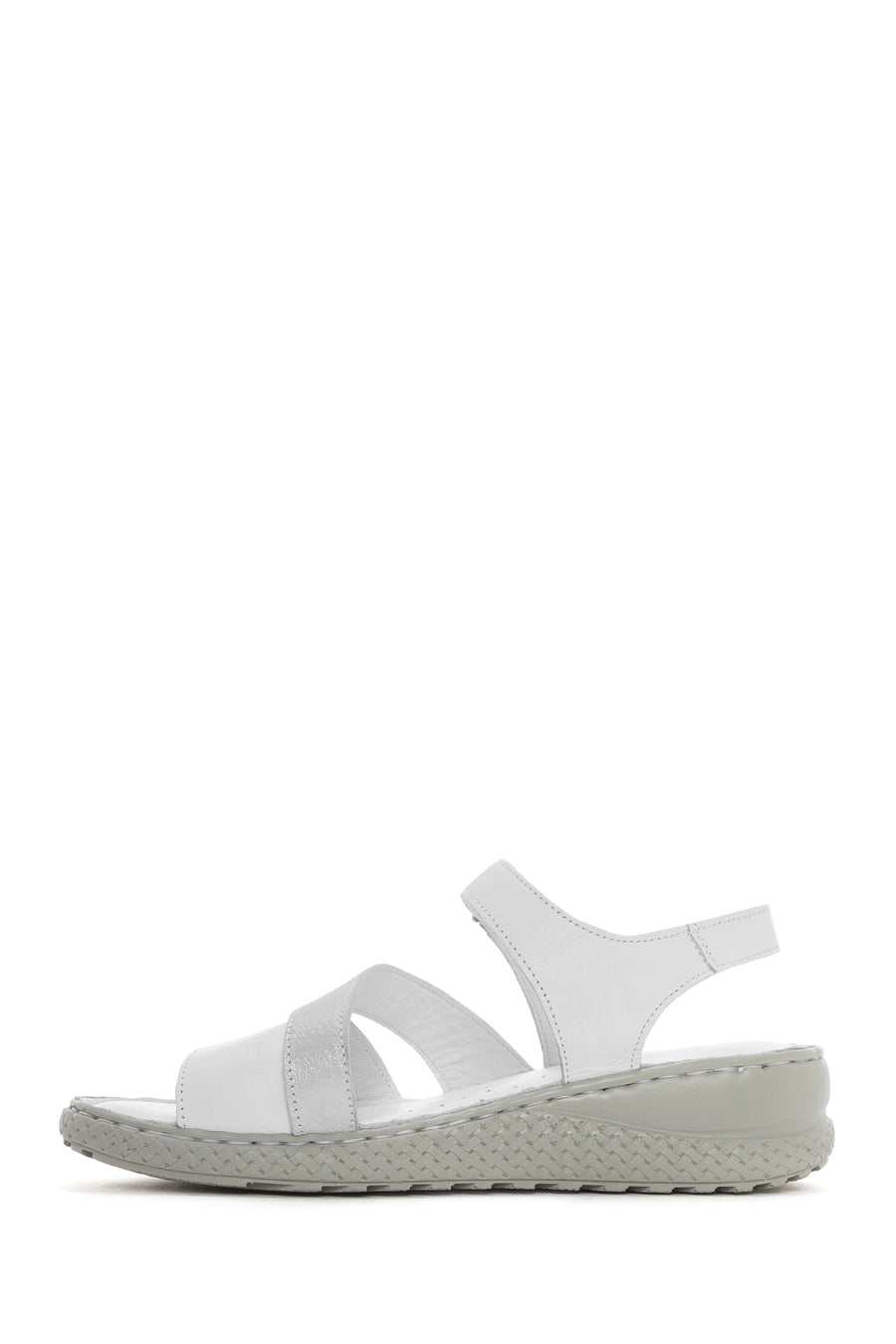 Women's White Ankle Strap Thick Soled Leather Comfort Sandals