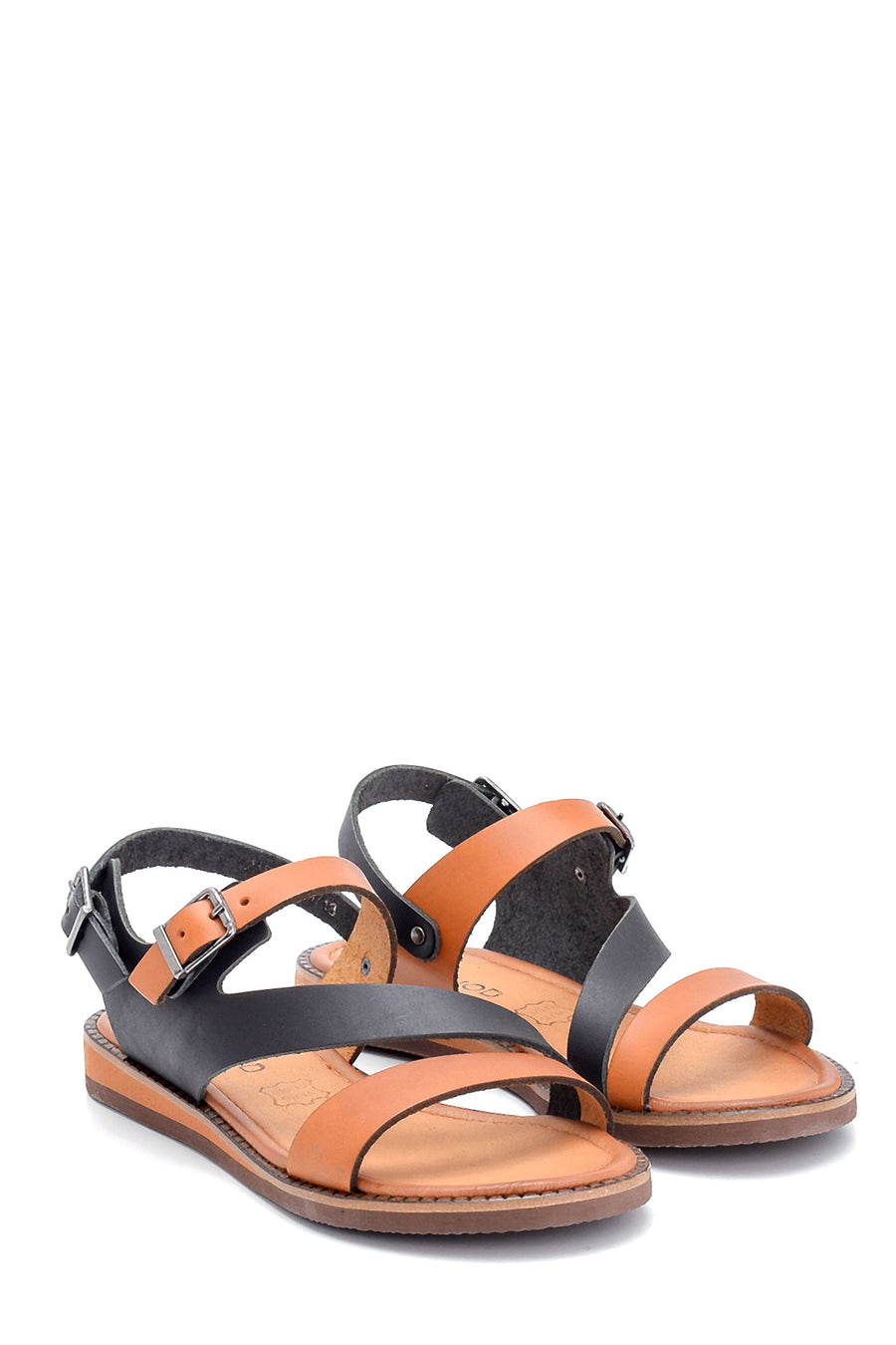 Women's Leather Buckle Detailed Sandals